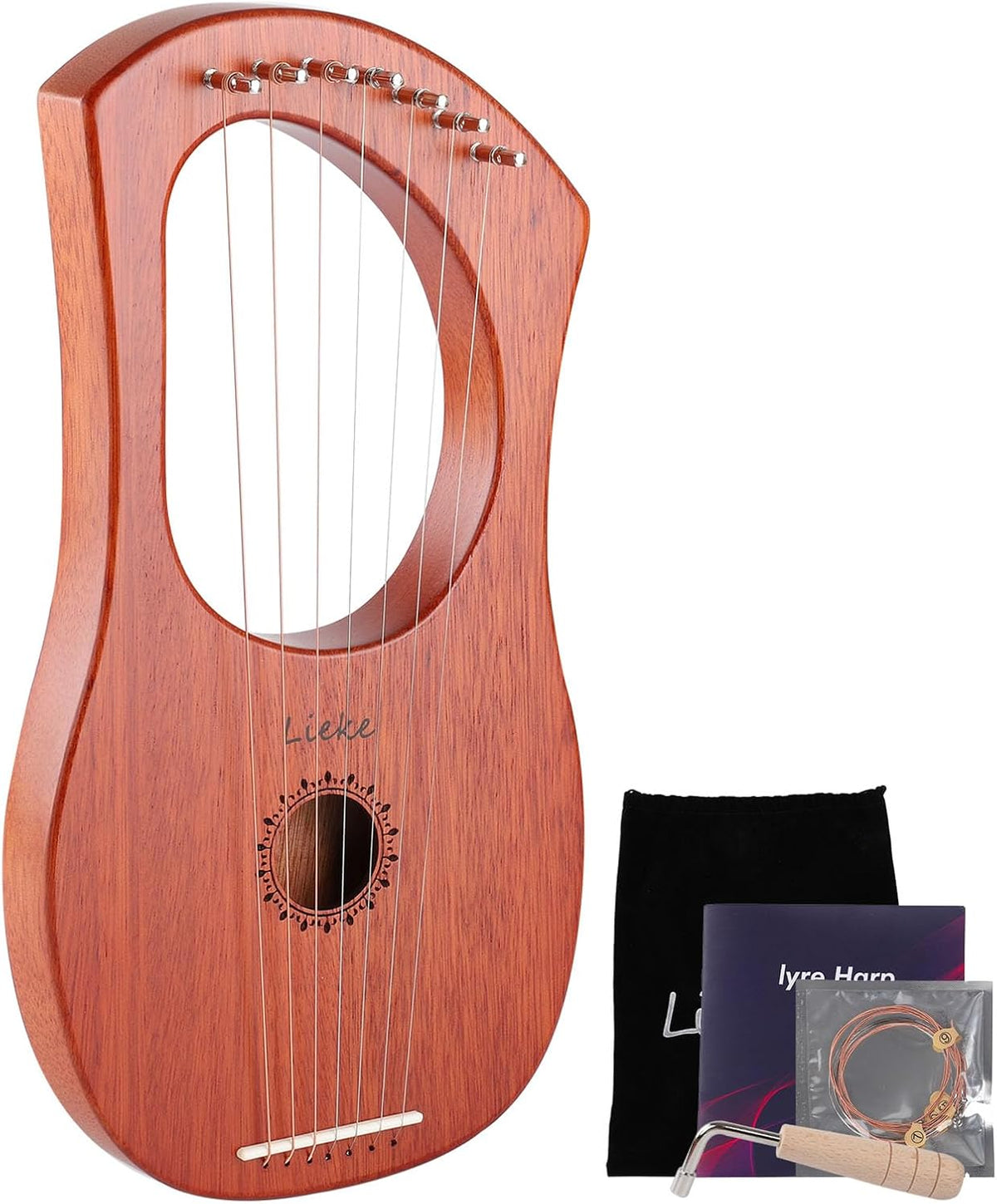 7 String Lyre Harp Kit with Tuning Wrench and Bag