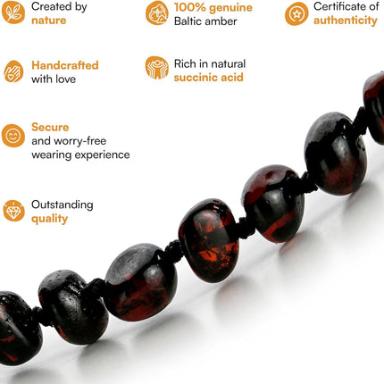 Amber Guru Baltic Amber Necklace (Authentic, Certified) - 12.5 inches - Unisex Jewelry - Polished Real Amber Beads - Proud to Deliver Genuine Baltic Sea Wonder Handmade