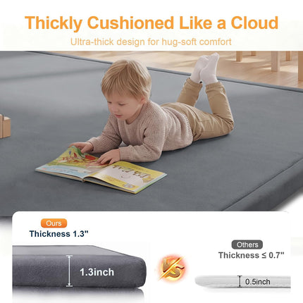 Ultra Soft Baby Play Mat for Floor, 50"x50" Playpen Mat, 1.3" Thick Memory Foam, Non-Slip Tummy Time Mat for Infants, Toddlers, and Kids – Water-Repellent Coral Velvet, Easy Care