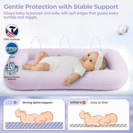 Baby Lounger for Newborn - Infant Lounger 0-24 Months with Lounger Cover, Adjustable Baby Nest Lounger, Breathable Fabric & 3D Support Newborn Lounger, Portable Newborn Essentials, Pink