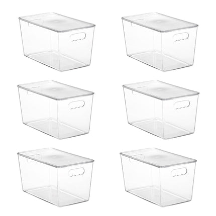 6 Pack Clear Stackable Storage Bins with Lids and Handles, Large