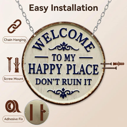 Round Metal Welcome Sign for Front Door