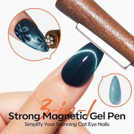 modelones Cat Eye Magnet Set, Heart French Cateye Gel Polish Nail Tools Kit Dual-Head 3 IN One Magnets Pen Heart Round Square Flower Glassy Moon Multi Effect Nail Art Designs Home DIY Salon Use