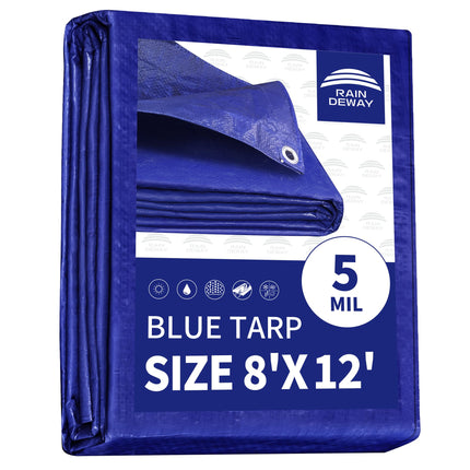 Tarps 8x10Ft 5.5 Mil Multipurpose Waterproof Poly Tarp Cover