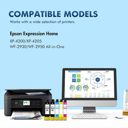 232XL 232 XP-4200 Ink Cartridges Combo Pack Remanufactured Replacement for 232 XL Ink Cartridges for Epson Printer XP4200 XP 4200 XP4205 Workforce WF-2930 XP-4205 WF-2950 (5 Pack-2BKCMY)