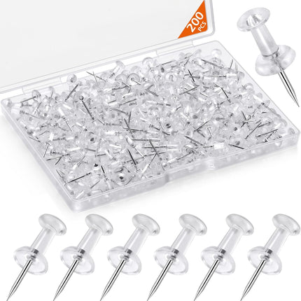 200 Pcs Push Pins Tacks, Thumb Tacks for Wall, Clear Plastic Head, Steel Point, Decorative Push Pins, Standard Thumb Tacks for Bulletin Board, Corkboard, Map, Calendar, Photo, Home, Office
