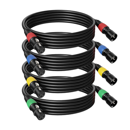 Paquete de 4 cables XLR 3ft con código de colores, cable de micrófono macho a hembra