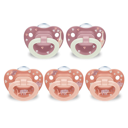 NUK First Choice Classic Baby Pacifier, 0-6 Months Newborn Pacifier, Orange & Pink, Newborn Essentials, 5-Pack