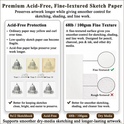 9" x 12" Sketch Book_Top Spiral Bound Sketchbook_100Sheets 68lb/100gsm