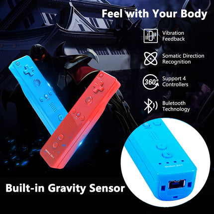 Remote Controller for Wii/Wii U with Motion Plus, with Silicone Case and Wrist Strap (4 Pack, Green, Yellow, Blue, Red)
