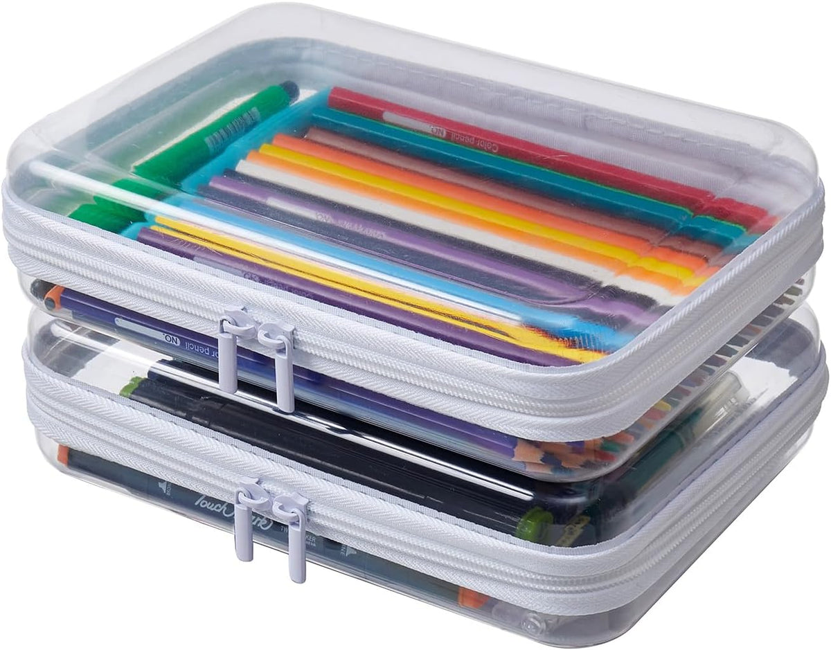 2-Piece Clear Hard Shell Zipper Organizer Case Set