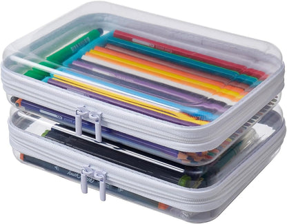 2-Piece Clear Hard Shell Zipper Organizer Case Set