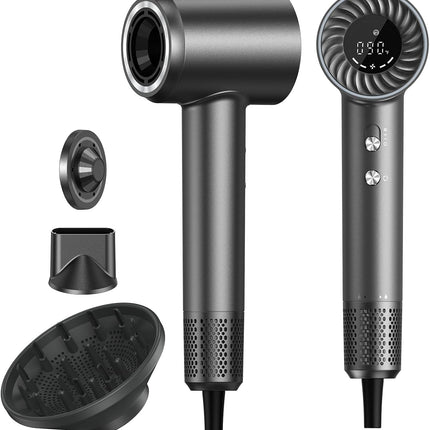 Hair Dryer, 150000 RPM Brushless Motor with 500M Negative Ions, Fast-Dry Lightweight Design, ThermoControl & Magnetic Nozzle/Diffuser, Low Noise Salon Blow Dryer for All Hair, Travel, Home