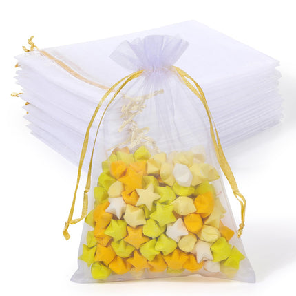 100PCS Sheer Organza Bags, White Wedding Favor Bags with Drawstring, 4x4.72 Jewelry Gift Bags for Party, Jewelry, Christmas, Mother's Day, Festival, Bathroom Soaps, Makeup Organza Favor Bags