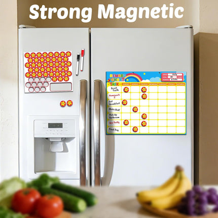 Magnetic Reward Chart for Kids, Customizable Weekly Chores Chart with 1 Name Sticker & 52 Magnetic Star Stickers, Dry Erase Behavior Chart for Kids Potty Training, Toddler Routine Daily Record