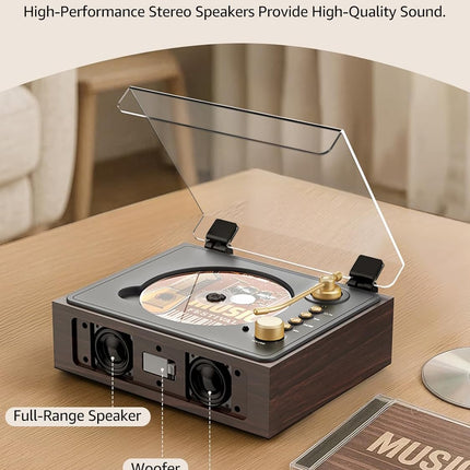 CD Player with Built-in Speakers Bluetooth Retro Portable CD Players for Home Music Player with Remote Control Headphone Jack Walnut Brown