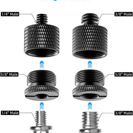 8 Pack Mic Stand Adapter 5/8 Female to 3/8 Male and 3/8 Female to 5/8 Male, 5/8 Female to 1/4 Male and 1/4 Female to 5/8 Male Screw Thread Adapter Mic for Microphone Stand Boom Arm Camera Tripod