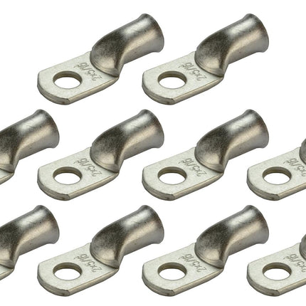 TEMCO 10 Pack Tinned Copper Welding Battery Cable Ends, Lugs Terminal 2 AWG 5/16" Hole - Marine Grade (6 AWG to 1/0 AWG Options Available)