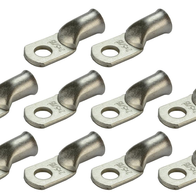10 Pack Tinned Copper Welding Battery Cable Ends, Lugs Terminal 2 AWG 5/16" Hole - Marine Grade (6 AWG to 1/0 AWG Options Available)