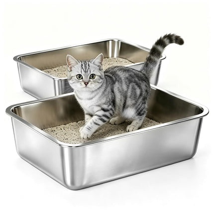 Stainless Steel Litter Box Kitten,Metal Cat Litter Box Low Entry,4" H