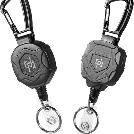 SHENGXIN 2 Pack Retractable Keychain Heavy Duty Carabiner Badge Holder, Tactical ID Badge Reel with 32” Steel Retractable Cord, 8.0 OZ