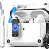 Funda para AirPods Pro 2 con bloqueo y kit de limpieza, llavero, tapa magnética, compatible con estuche protector AirPods Pro 2nd/1st Generation, carga inalámbrica, blanca
