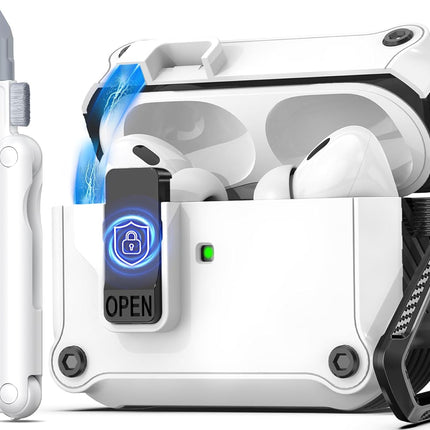 Case Cover for AirPods Pro 2 with Lock & Cleaning Kit, Keychain, Magnetic Lid, Compatible with AirPods Pro 2nd/1st Generation Protective Case, Support Wireless Charging, White
