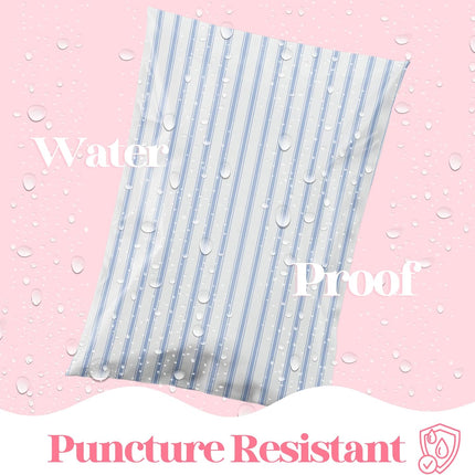 Pretty Package Store 10x13 Designer Poly Mailer 100 Pack Heavy Duty Waterproof Self Seal Shipping Bags for Small Business Large Mailing Envelopes Bulk Tear Resistant Packaging Blue Stripes