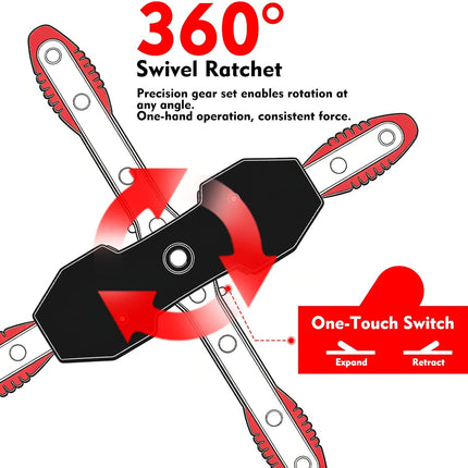 Brake Caliper Compression Tool, 360° Ratcheting Piston Compressor, 2 Steel Plates, 2 Hooks, for Single Twin Quad Pistons, Cars Trucks SUVs