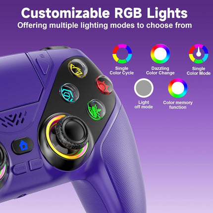 LENISUOLE Wireless Controller for PS5/PlayStation 5 & PC - Purple, Bluetooth Gamepad with Turbo, 6-Axis Motion Sensor, Programmable Buttons, RGB Lighting, 3.5mm Audio Jack, 1000mAh Battery