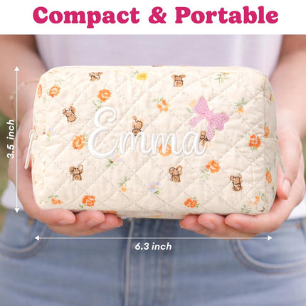 Personalized Embroidered Makeup Bag for Women, Custom Name Floral Cosmetic Bag, Cute Travel Makeup Pouch, High Quality Zipper Toiletry Bag, Unique Gift for Bridesmaid, Mom, Friend