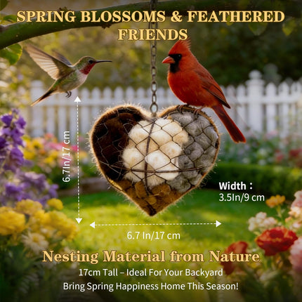 Bird Nesting Material Nest Alpaca Fiber Heart Holder for Wild Birds Warmed Homes Blocker Wool Fur Fiber Nests Handmade Stuff Box Balls Supplies Natural Shaped Feeder Hearts Hair Cotton Hanging