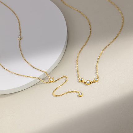 DALI Long Gold Necklaces for Women, Dainty Layered Lariat Sterling Silver Plated Y Shaped Necklace Stack Non Tarnish Cross CZ Pendant Long Chain Choker Adjustable Necklaces Jewelry for Vacation Christmas
