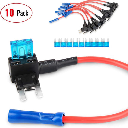Nilight - 50034R 10 Pack 12V Car Add-A-Circuit Fuse Tap Adapter Mini Atm Apm Blade Fuse Holder with 120 PCS Mini Blade Fuse Assortment Kit (5, 7.5, 10, 15, 20, 25, 30) AMP for Cars,Trucks,Boats