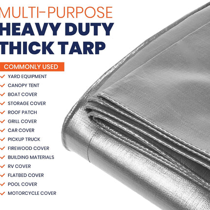 Tarpco Safety Extra Heavy Duty 14 Mil Tarp Cover, Waterproof, UV Resistant, Rip and Tear Proof, Poly Tarpaulin with Reinforced Edges for Roof, Camping, Patio, Pool, Boat (Silver/Black 25′ X 40′)