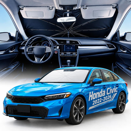 2026 Upgrade Windshield Sun Shade Umbrella, Double Thickened Ice Crystal Coating Sun & Heat Protection, Keep Vehicle Cool & Protect Interior, Zero Light Leakage Medium 57" L x 31" W