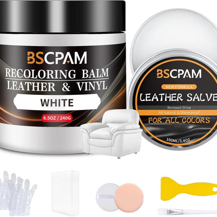 White Leather Recoloring Balm with 100ml Mink Oil,Leather Couch Scratch Remover,Leather Repair kit for Vinyl Furniture and Car Interior,Leather Dye Paint,Mink Oil for Leather