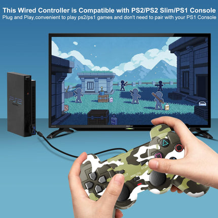 ADHJIE PS2 Controller, 2 Packs Wired Controller Compatible with PS2/PS2 Slim/PS1/PC Windows, Replacement Wired PS2 Controller with Dual Shock Vibration, Plug and Play