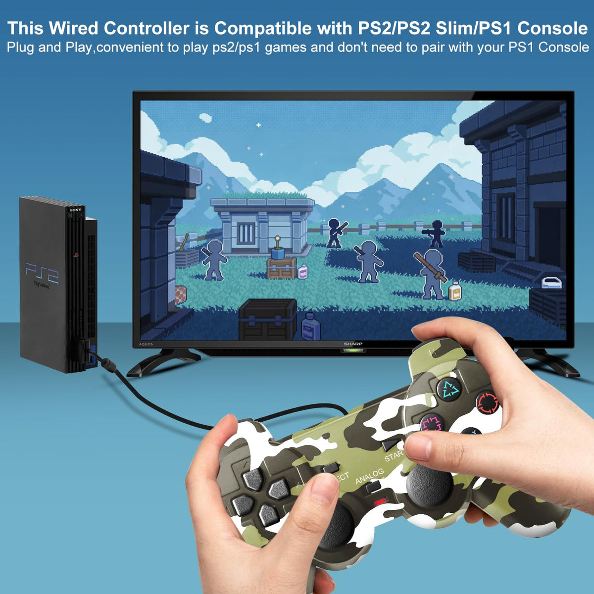 2-Pack Wired Controller Compatible with PS2, PS2 Slim, PS1 and PC Windows - photo 4