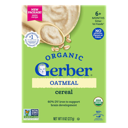 GERBER ORGANIC FOR BABY GRAIN AND GROW 1st Food Oatmeal Cereal 5x8oz