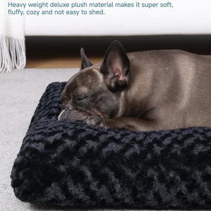 KSIIA Washable Dog Bed Anti-Slip Dog Crate Beds Deluxe Plush Kennel Pad Comfy Pet Sleeping Mat for Small Dogs, 23" x 18", Black