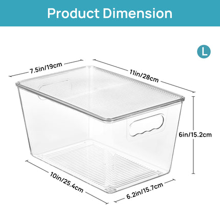 6 Pack Clear Stackable Storage Bins with Lids and Handles, Large