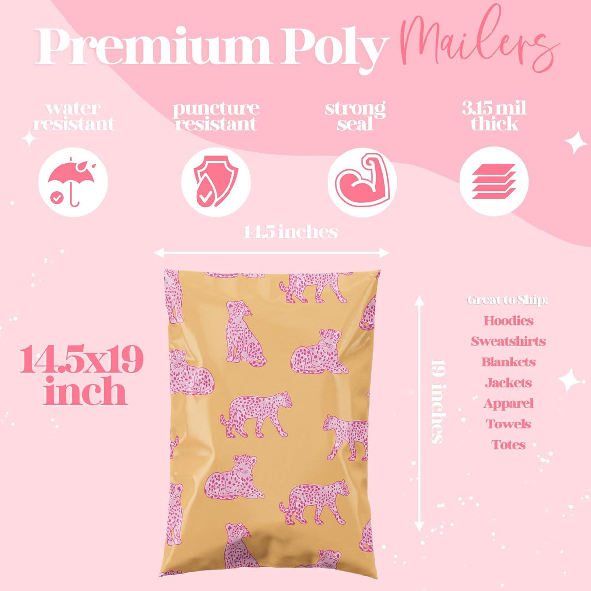 14.5x19 Designer Poly Mailer 100 Pack Heavy Duty Waterproof Self Seal Shipping Bags for Small Business - photo 3