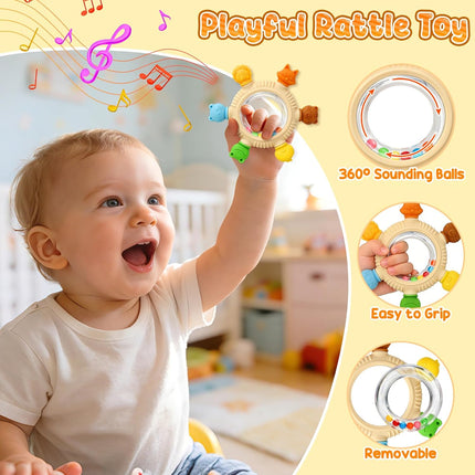 Baby Teething Toys for 3-6 6-12 Months, Silicone Baby Teether & Rattle, Chew Sensory Toys for Teething Relief, Baby Gift for Newborn Boys Girls