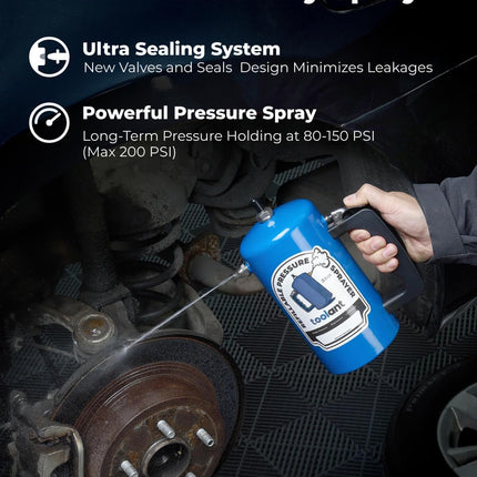 32oz Refillable Pressurized Sprayer, Steel Canister, Rust-Resistant Lining, Needle Valve Leak-Resistant, 1.0/0.6mm Nozzles, Funnel Included, 200 PSI Max, for Brake Cleaner & Solvents, Blue