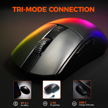 DAREU A950GM Wireless Gaming Mouse, 60g Lightweight, 26K DPI PAW3395 Optical Sensor, 2.4G/BT/Wired,Support 30-40min Fast Charge, 5 Programmable Buttons for PC/Laptop/Mac