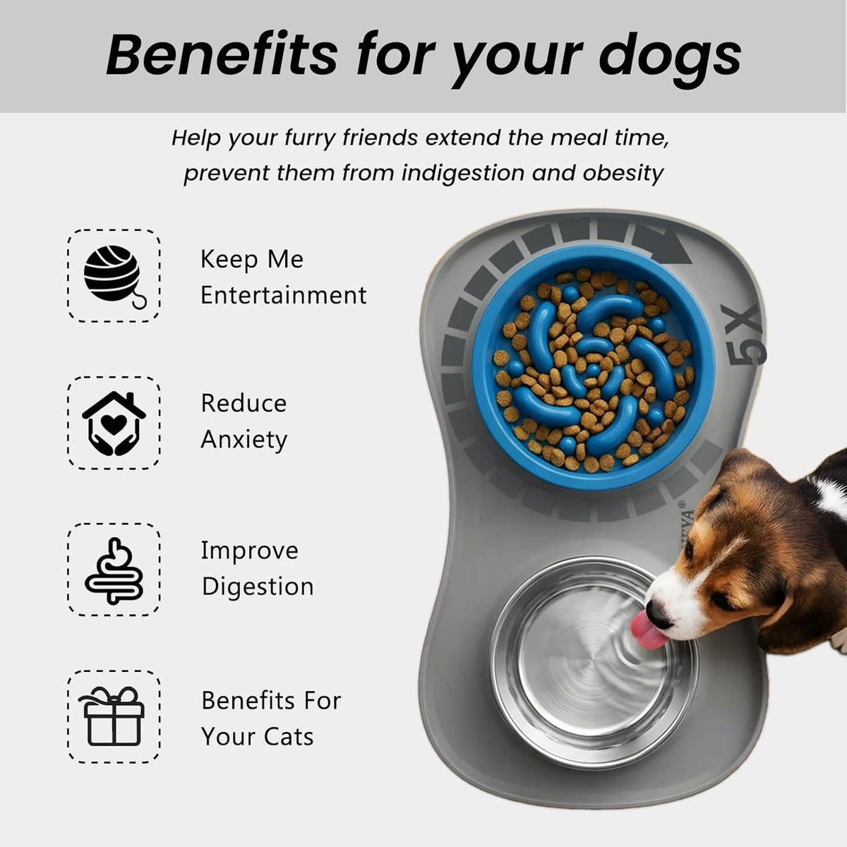 3-in-1 Stainless Steel Slow Feeder Dog Bowl Set - photo 3