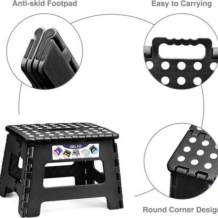 Delxo 9 Inch Folding Step Stool, Black Step Stools for Kids Foldable,Portable Collapsible Step Stool with Handle, Folding Stool for Kitchen Bathroom,Bedroom,Garden