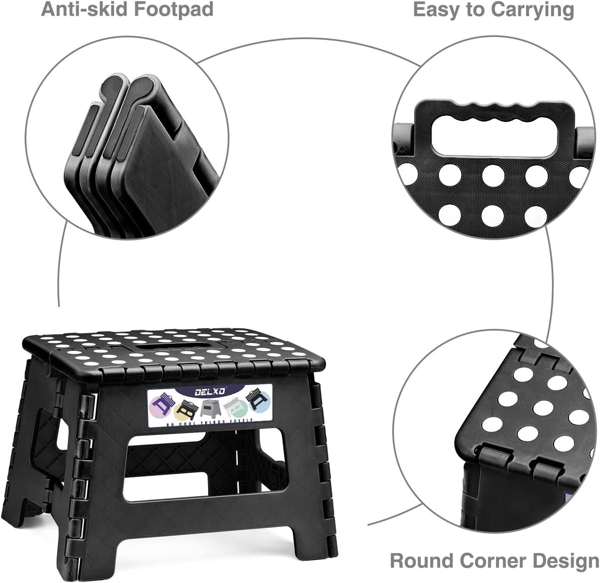 9 Inch Folding Step Stool, Black Step Stools for Kids Foldable,Portable Collapsible Step Stool with - photo 3