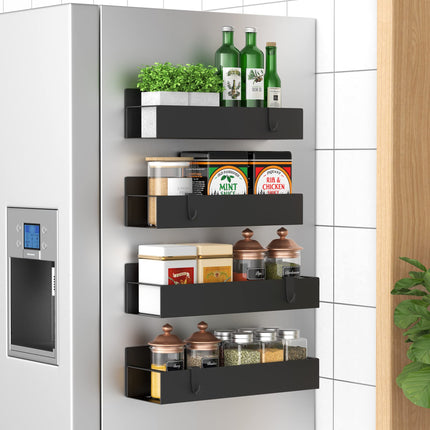 Metal Magnetic Spice Rack for Refrigerator Black, 4 Pack